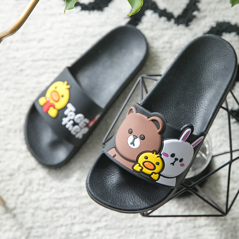 Тапочки с рисунками из мультфильмов женские сандалии шлепанцы рисунком медведя