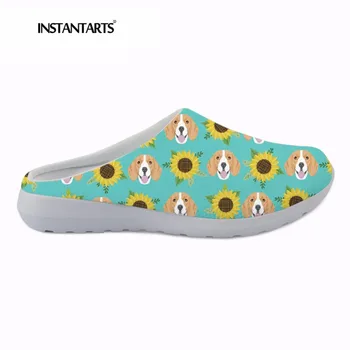 

INSTANTARTS German Shepherd Women Summer Beach Sandals Youth Girl Home Outside Mesh Slippers Cute Dog Floral Pattern Beach Shoes