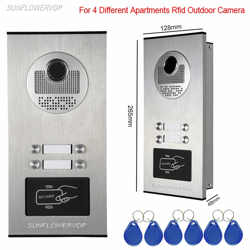 

Access Control Rfid Unlock Camera For Doorphone 4 Buttons For 4 Apartments Video-Eyes At The Door Outdoor CCD Camera Doorbell