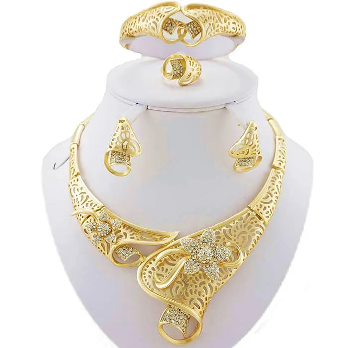 Африканские Ювелирные наборы, высококачественный Ювелирный Комплект, Свадебный комплект украшений для вечеринки, золотые ювелирные изделия, Женское Ожерелье - Окраска металла: BJ698
