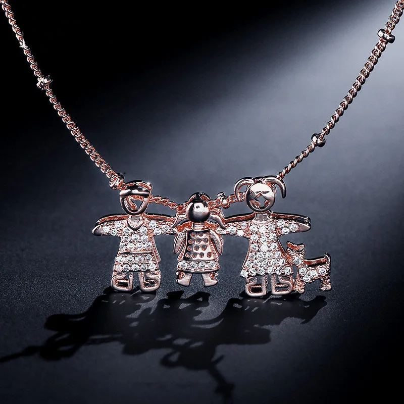 

LISM Cute Simple personality Family Pendant Necklace Full Mirco Cubic Zircon Fashion Jewelry For Women Party Birthday Gift