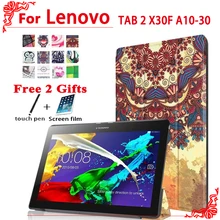 Pu del soporte de la cubierta funda de piel para lenovo tab 2 x30f a10-30 10.1 caja de la tableta para lenovo tab 2 a10-30 caso + free 2 regalos