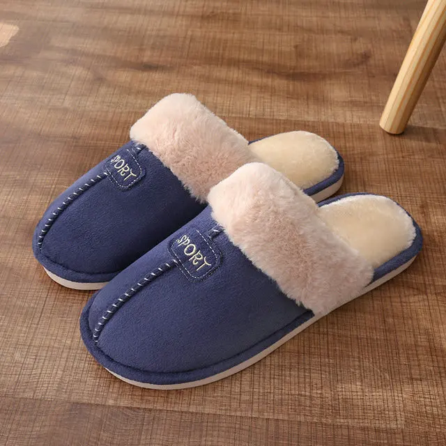Home Winter Micro Suede Upper Fur Plush Warm Home Indoor Winter Leather Man Women Soft Slippers (8)