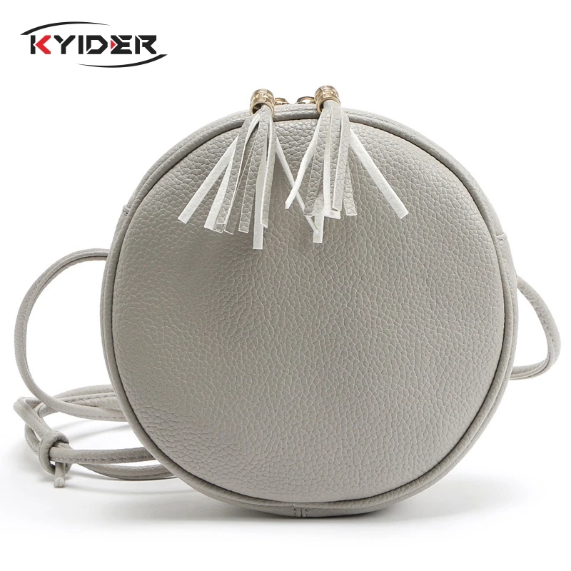 

KYIDER Women Round Tassel Cross Body Bags Messenger Bag High Quality Leather Mini Female Shoulder Bag Handbags Bolsas Feminina