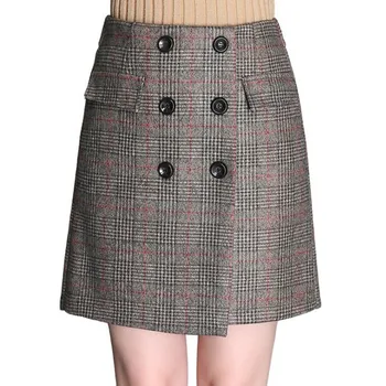 

2019 Women Woolen Mini Skirt Spring Autumn Winter Vintage A-Line Plaid Skirt High Waist Femininas Elegant OL Retro Skirt Female