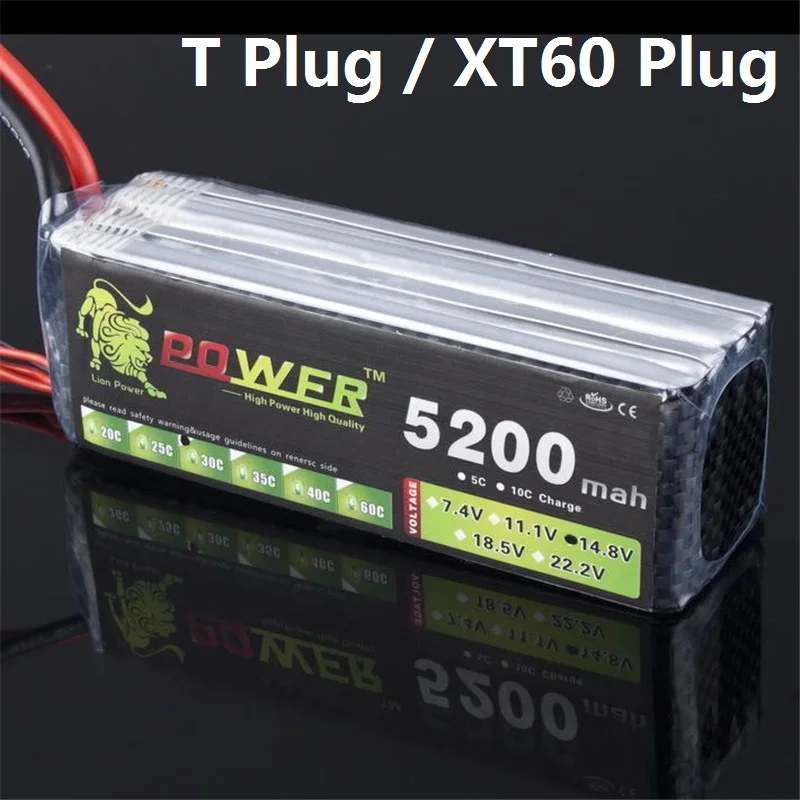 Koop LEEUW MACHT 14.8 v 5200 mah 35c T Plug XT60 Plug voor Helikopter Boot Quodcopter Remote Controul speelgoed 14.8 v Battey 4 s lipo batterty