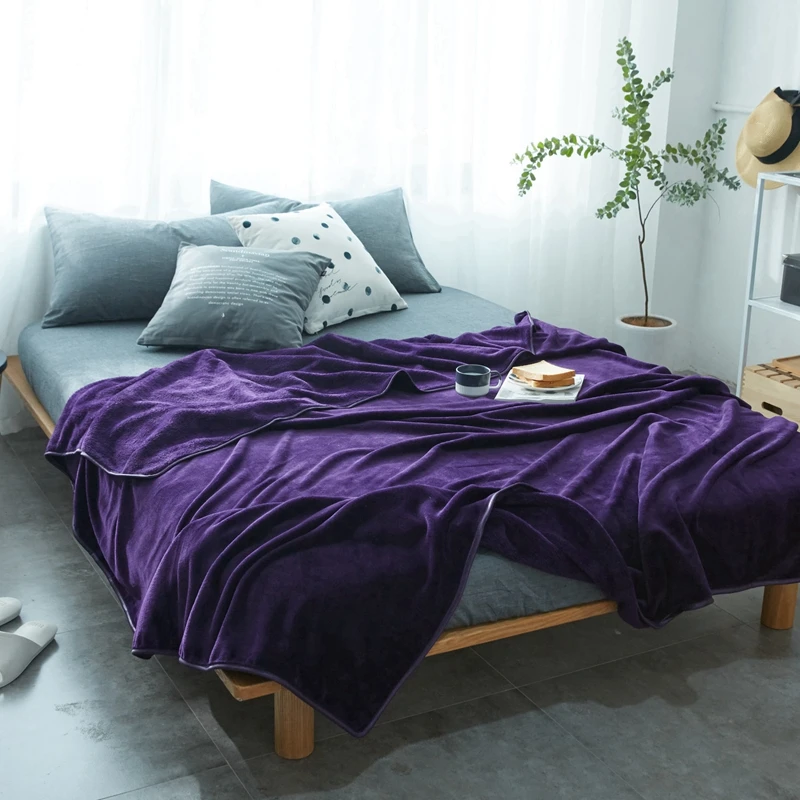 

Sapphire Purple Plain Coloured French Velvet Warm Blankets Double Layer Thick Plush Throw On Sofa Bed Plane Plaids Bedspreads