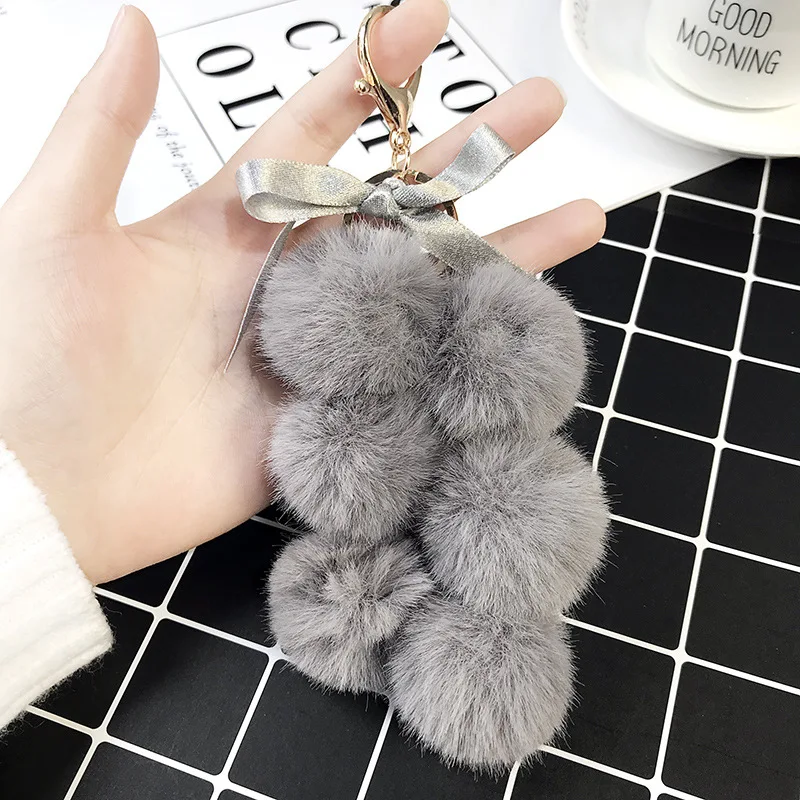 

Woolly Ball Key Button Rex Rabbit Furry Ball Hanging Lady Handbag Pendant