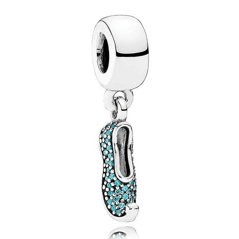 

Authentic 925 Sterling Silver Bead Charm Princess Slipper With Crystal Pendant Beads Fit Pandora Bracelet DIY Jewelry