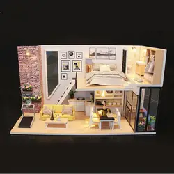 Современный стиль DIY Кукольный дом с мебель миниатюрный деревянный модель здания головоломки Творческий Рождество подарок на День Рожде