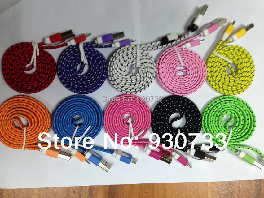 

1000pcs Top Quality Flat Braided Micro USB Cable 1M 3FT V8 5PIN USB Data sync Charger cable For Nokia Samsung s3 s4 Blackberry