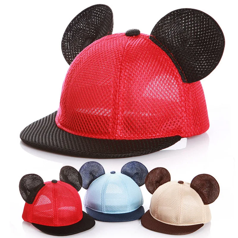 2018 أطفال جميلة ميكي آذان كبيرة قبعة بيسبول الفتيات لطيف الماوس الهيب هوب عارضة الصيف شبكة قبعات casquette هدية