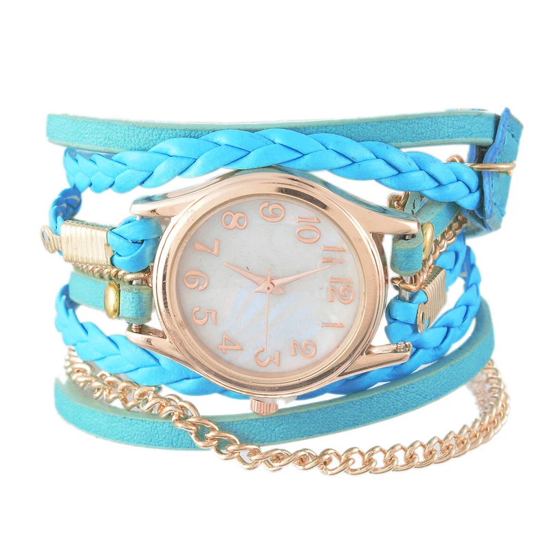 

Doreen Box PU Leather Weave Chain Bracelet Quartz Wrist Watches Multicolor Battery Included About 57cm(22 4/8") long, 1 Piece