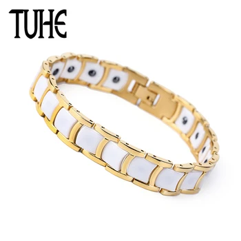 

Energy Balance Magnetic Health Bracelet For Women Men Black Bracelet Gold Metal Crystal Fashion Germanium Bracelets & Bangles