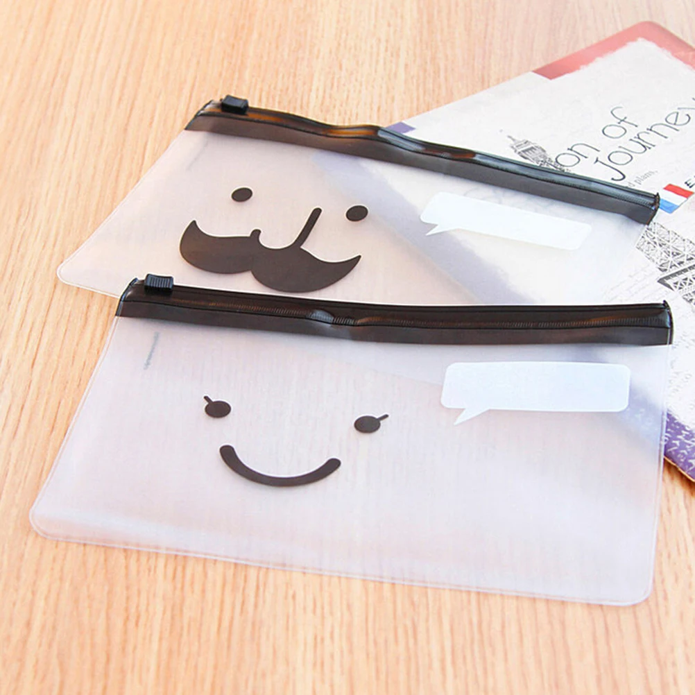 

Smile Face Mustache Slider Zip Folder PVC File Clear Pencil Pen Bags Pencils Case for Exam Wholesale 1 Pc