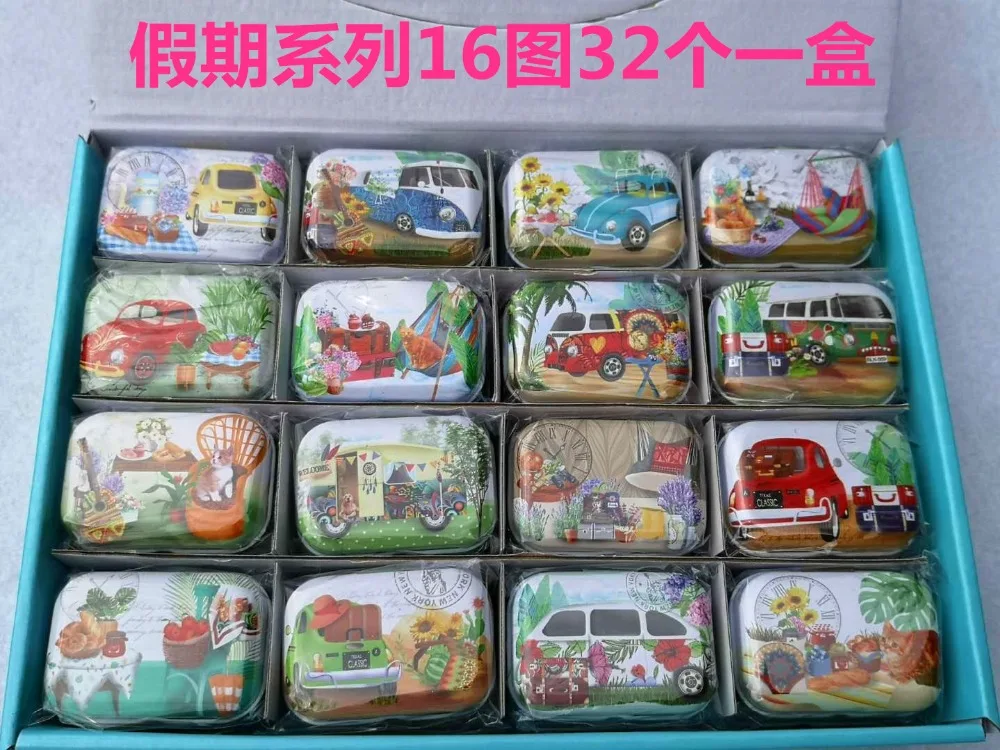 

32pc/lot Vacation series Mini cover Iron tin metal case / can/Pill cute box / small Kit/candy storage gift box