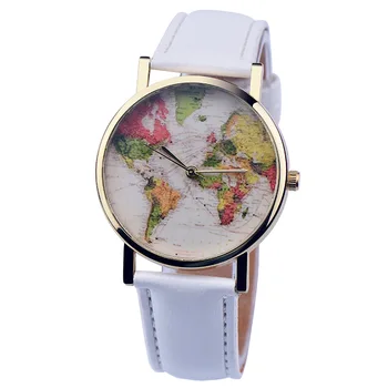 

2016 Wholesale Women Girl Pattern World Map Watch Quartz Faux Leather Analog Wrist Watches 10pcs