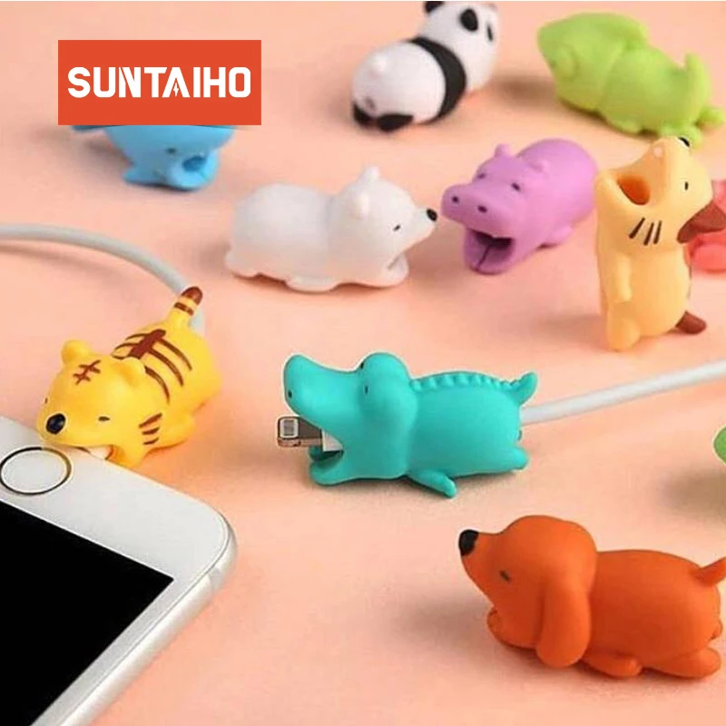 Suntaiho животное телефон кабель укуса USB протекторы Winder Organizer chompers Кролик Собака Кот