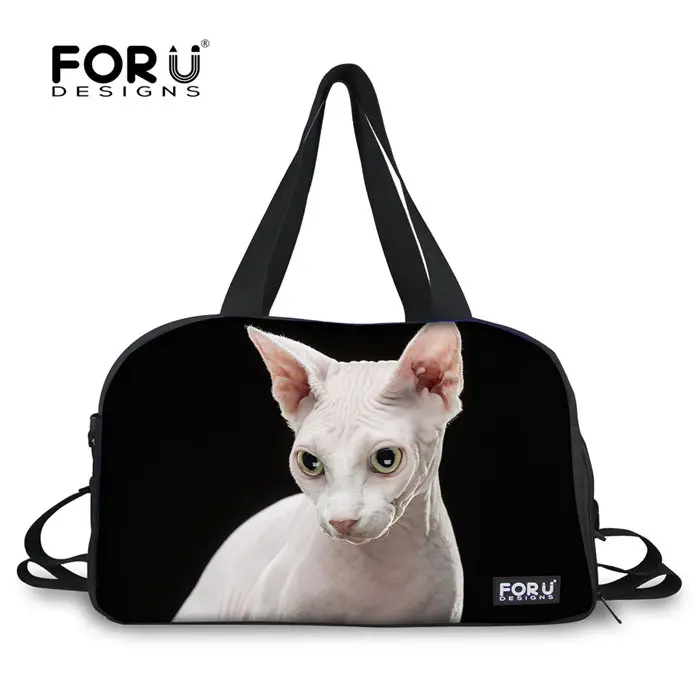 FORUDESIGNS/спортивная сумка, тренировочная сумка для женщин и девочек, независимая обувь для хранения, сумка для фитнеса с принтом кошки, женская сумка-тоут для танцев - Цвет: w3255T
