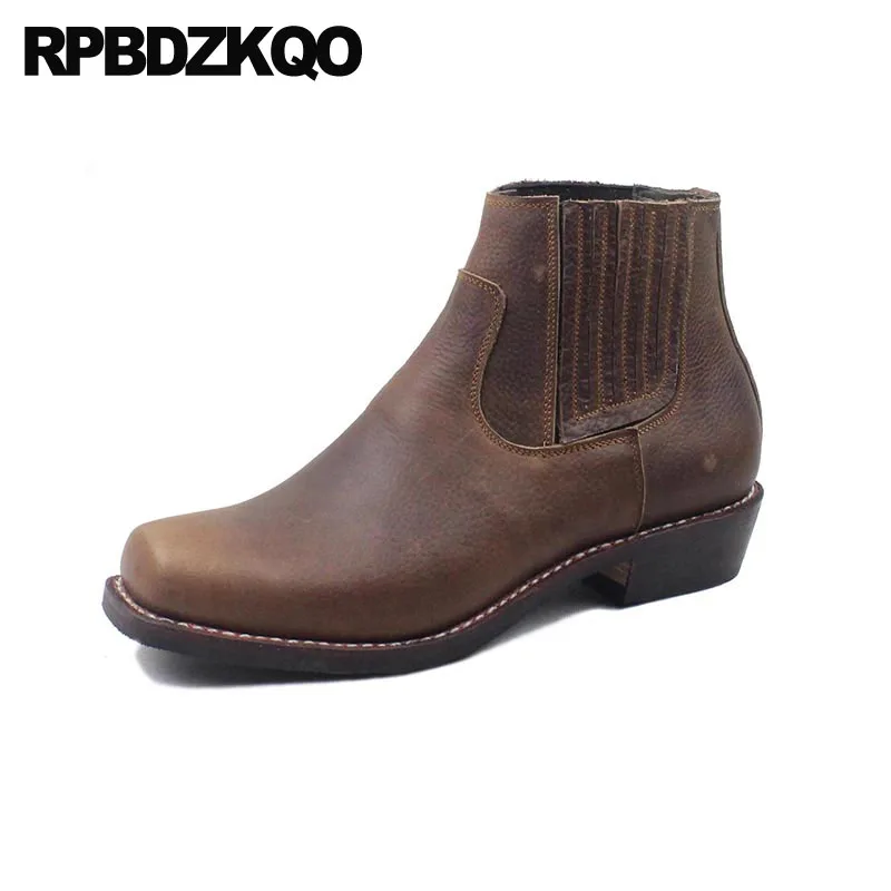 Botas de de cuadrada para hombre, de grano completo Botines de cuero, estilo gruesa, marrón, Goodyear, talla grande, estilo Retro occidental - AliExpress