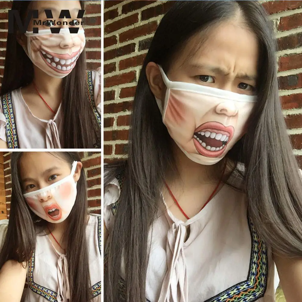

MISSKY Creative Mouth Mask Mischievous Anti-Dust Warm Face Masks Printing Big Mouth Mask Interesting for Girl Boys SAN0