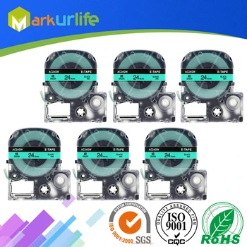 

Markurlife 6 Packs SC24G Green Label Black Text 24mm Printer Tape Compatible EPSON Label Printer Ribbon, For King Jim TEPRA Tape