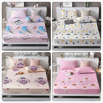 

Flower Pattern 1pc Fitted Sheet Adult Kids Child Mattress Cover with Rubber Elastic Band Bed Linen Single Twin Full Double Size 18