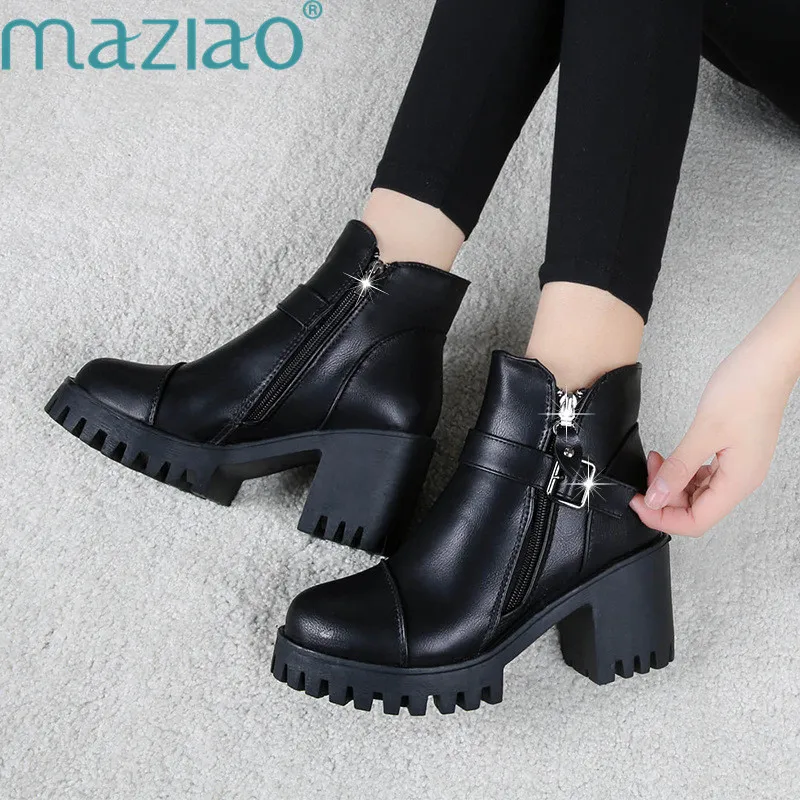 

ankle boots for women warm breathable non-slip side zipper Comfortable party women boots winter with platform shoes MAZIAO