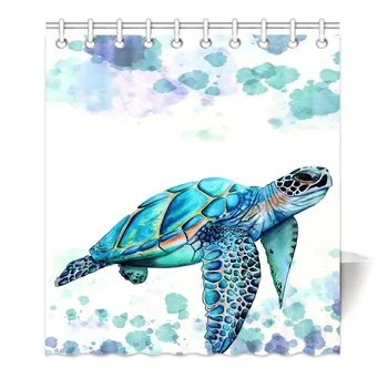 

Shower Curtains Art Fantastic Sea Animal Watercolor Brick Turtle Blue Printing Decorative Polyester Fabric Bathroom Curtains