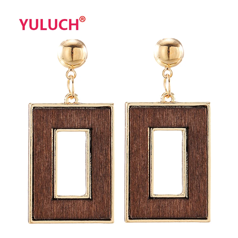 

YULUCH Luxury Jewelry Popular Earrings for Rectangular Alloy Inlay Wood Chips Fashion Women's Stud Earrings Party Gifts