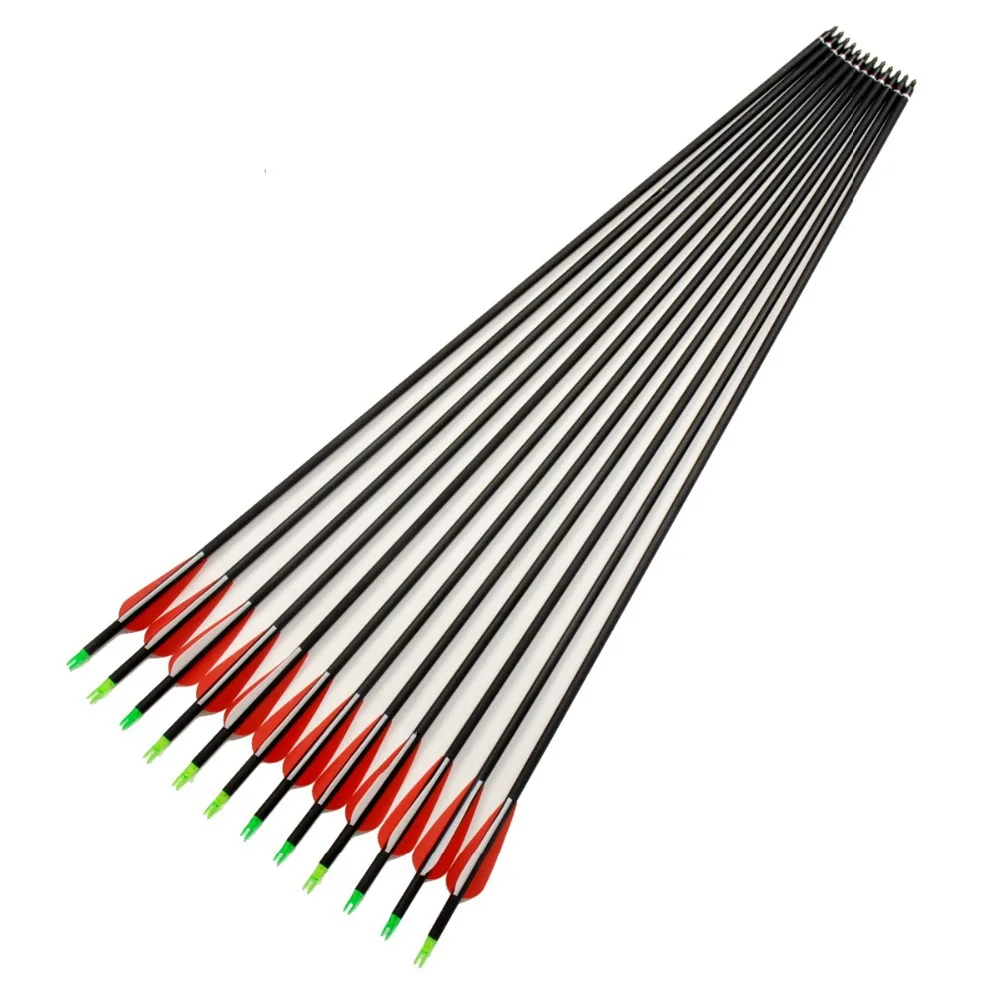 30 inch Spine 500 Carbon Arrow for Compound & Recurve Bow Hunting and Archery Shooting Target  of 12 pieces