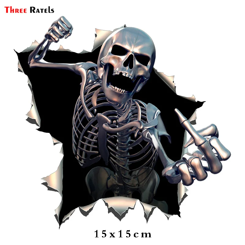 Three Ratels ALWW202-13# 15x15см металл злой скелет череп скелет с Бородой Премиум полноцветные наклейки на авто наклейки на машину наклейка для автомобиля автонаклейка стикеры