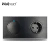 Wallpad L6 Black Metal 1 Gang 2 Way Switch with EU Wall Electrical Power Socket Satin Aluminum Frame Dual Plate, 172 * 86 mm ► Photo 1/4