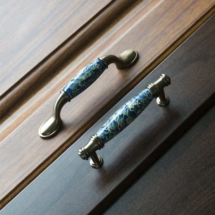

Ceramic handle Ocean Wave Flowered American drawer cabinet closet handle European pastoral cabinet drawer furniture Pull kobs