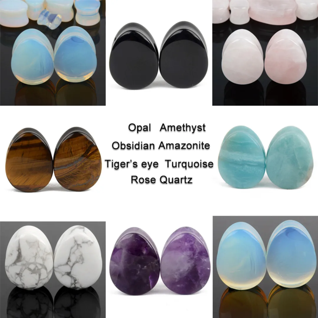 1 Pair Amethyst Natural Stone Teardrop Ear Plugs Tunnel Shellhard Gauges Ear Expanders Stretcher Fashion Body Pircings Jewelry