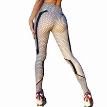 Новинка, черные и белые женские леггинсы с принтом в виде сот, штаны с высокой талией, леггинсы для фитнеса, Эластичные Обтягивающие джеггинсы