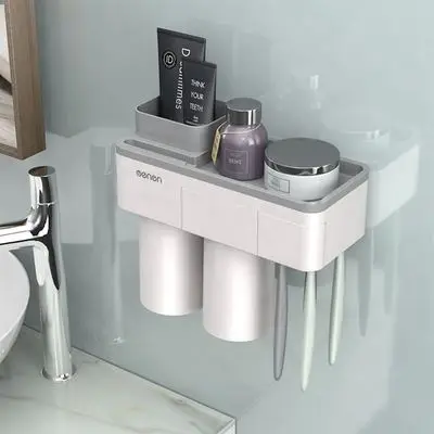 1 комплект креативная Магнитная Адсорбция настенная подставка для зубных щеток крепление для ванной комнаты моющее средство полка для ванной аксессуары набор - Цвет: Gray2