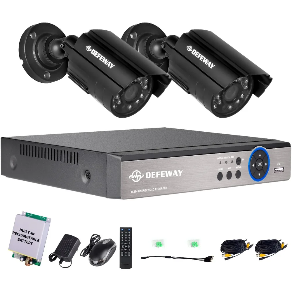 

DEFEWAY HD 720P 4 Channel CCTV System Video Surveillance DVR KIT 2PCS 1200TVL Home Security Sets With Emergency Battery New Item