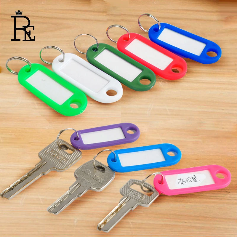 Re 500pcs/lot Plastic Keychain Key Tags Id Label Name Tags With Split Ring For Baggage Mix Color