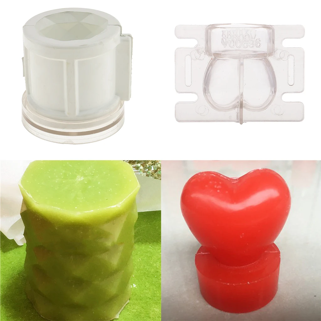 2 Pieces Plastic Mixed Shapes Candles Making Molds Mould For DIY Candle Making Craft Supplies- Love Heart /Diamond Cylinder