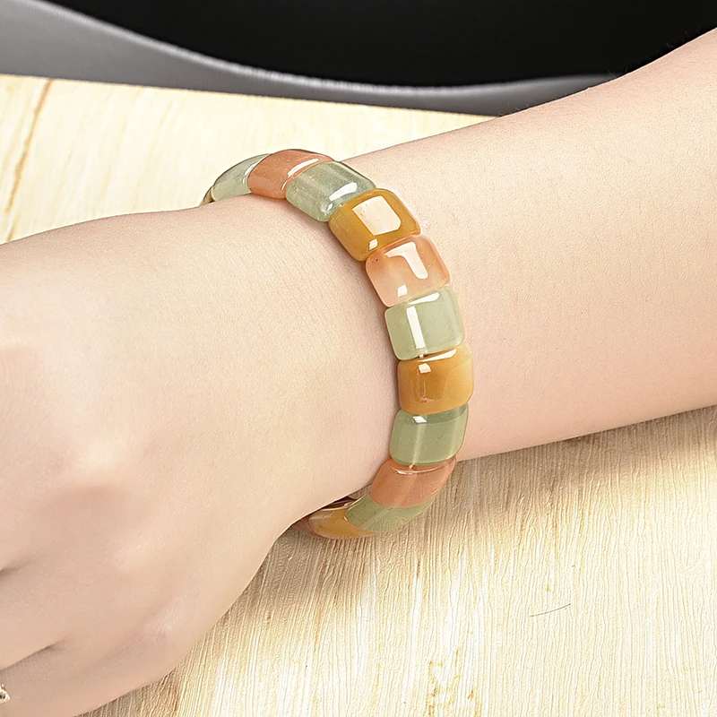 

Buy your girlfriend a see-through jeweled Synthesis pearl seven-colorful stone bracelet with multicolored squares
