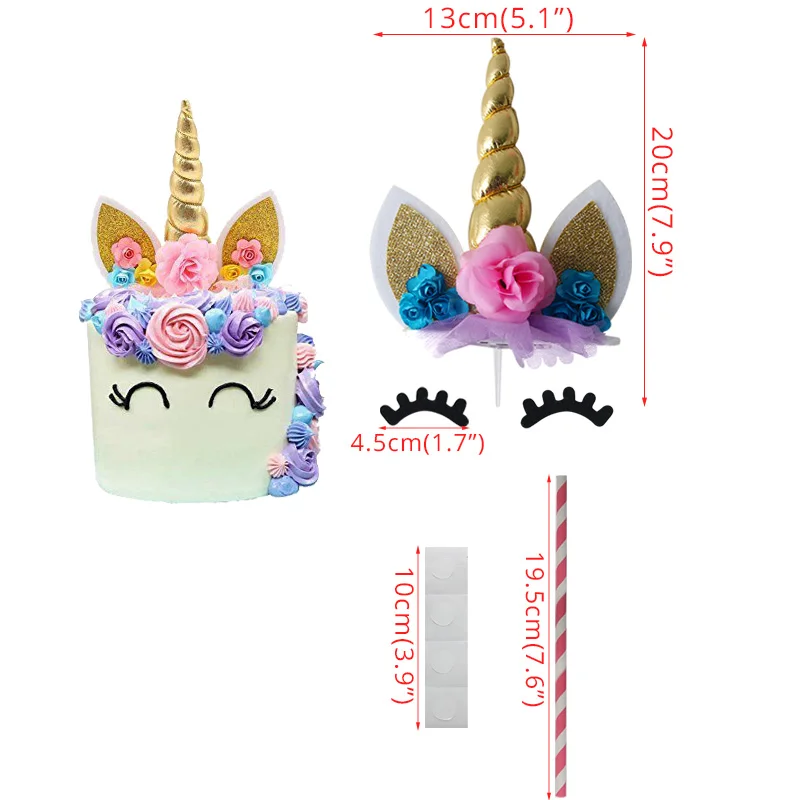 Вечерние одноразовые наборы посуды с розовым поясом и повязкой на голову в виде единорога для украшения дня рождения - Цвет: unicorn cake topper1