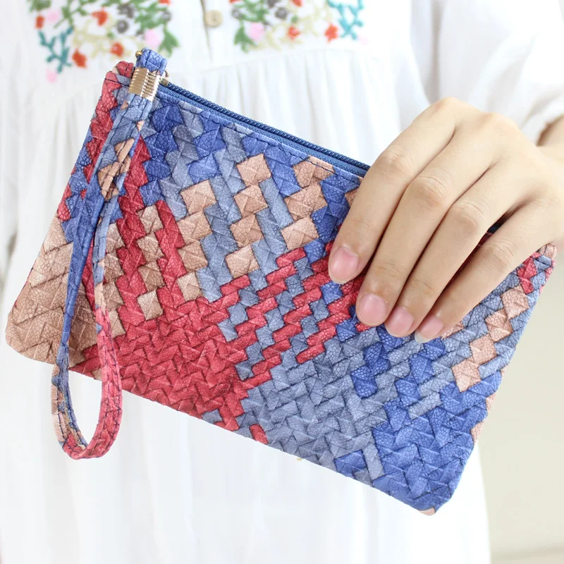2017 New Brand Fashion Women Knitting pattern Handbag Clutch Zip Purse Coin M...