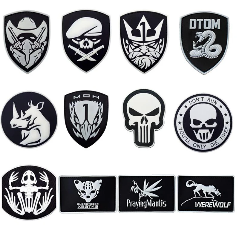 

Glowing PVC Patch Black Rubber Patch Army Hook Shining Behind Swat OPS Stripe Raise Morale Tactical Applique Logo Combat Badge