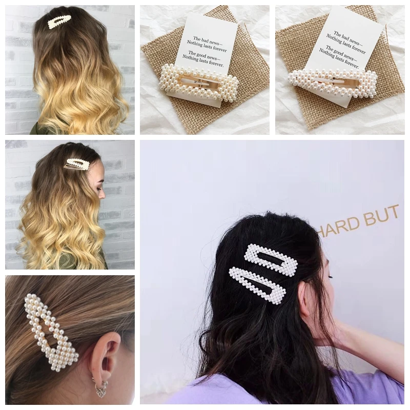 

Full Pearls Hair Clips for Women Fashion Sweet Imitation Korean Style Hairpins Barrette Alloy BB Hairgrip Girl Hair Accessories