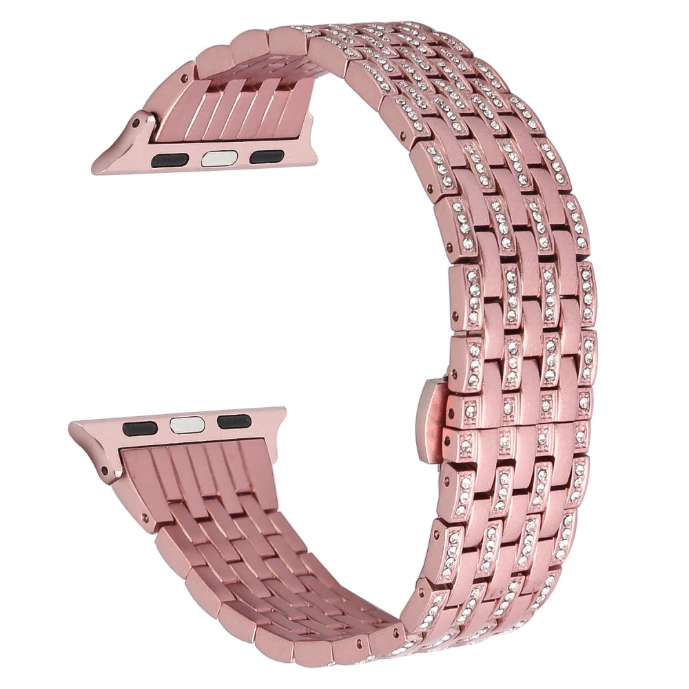 Для Apple Watch группа серии 1 2 3 группа 38 мм 42 Bling Стразы бриллианты нержавеющая сталь для браслетная застежка ремешок - Цвет ремешка: Rose Gold