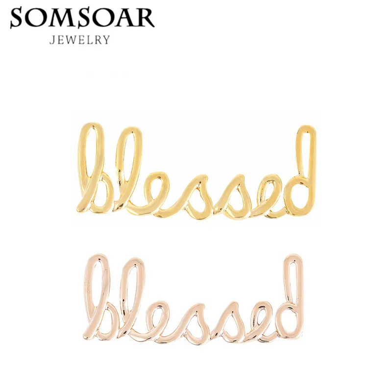 

Somsoar Jewelry BLESSED Charm fit Leather wrappable Bracelet and Pendant Necklace 10pcs/lot