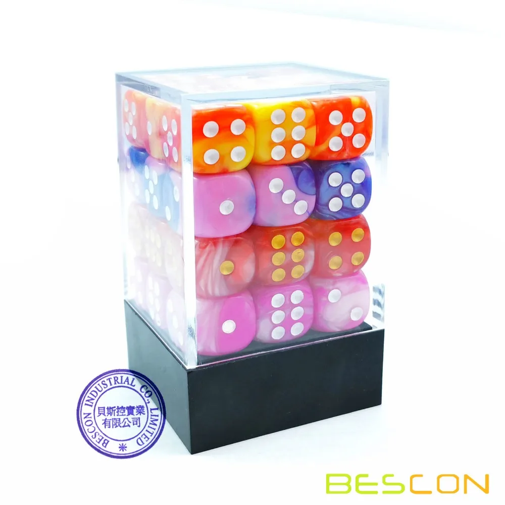 Bescon 12mm 6 Sided Dice 36 in Cube, 12mm Six Sided Die (36) Block of Dice, Gemini Effect in All Assorted Flower Colors 2