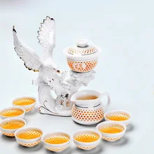 11 шт./партия короткая Автоматическая ажурная керамическая фарфоровая белая основа Gaiwan Pu'er чайная чашка ярмарка чашка Художественный набор китайский чайный набор кунг-фу