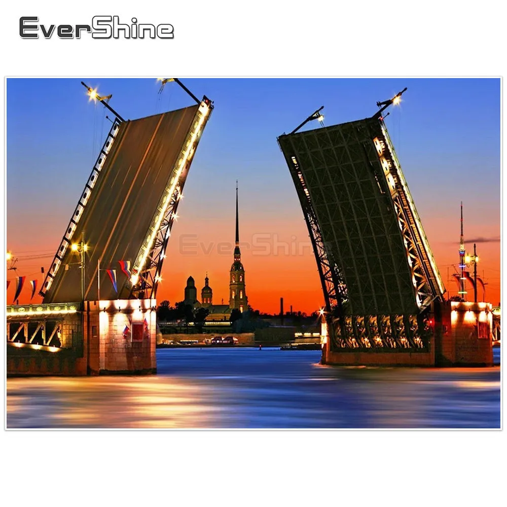 

EverShine 5D DIY Diamond Painting Full Round Bridge Pictures Of Rhinestones Diamond Embroidery Cross Stitch Scenery Home Decor